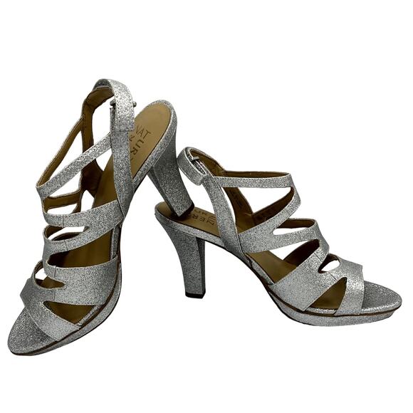Naturalizer Dianna Strappy Heeled Sandal in Silver Glitter Size 10M - Picture 2 of 10